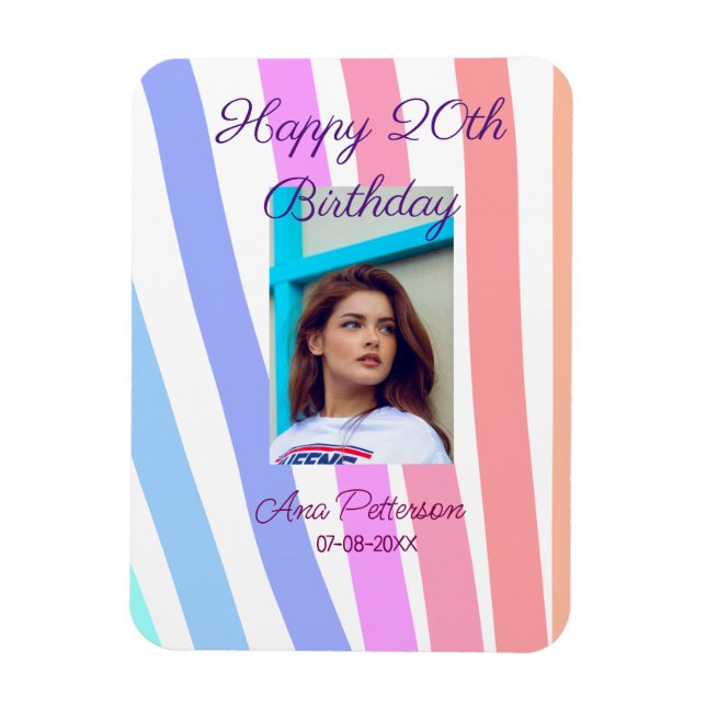 Happy 20th Birthday rainbow rustic boho lines phot Magnet (Vertikal)