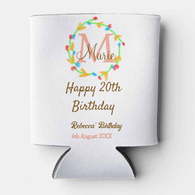 Happy 20th Birthday red add name monogram wreath Dosenkühler (Vorderseite)