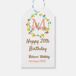 Happy 20th Birthday red add name monogram wreath Geschenkanhänger
