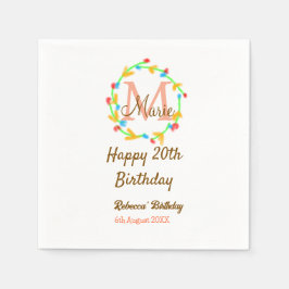 Happy 20th Birthday red add name monogram wreath Serviette
