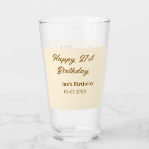 Happy 21. Geburtstag braun Pastell gelb Name Datum Glas