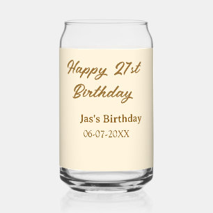 Happy 21. Geburtstag braun pastellgelb Name Datum Dosenglas