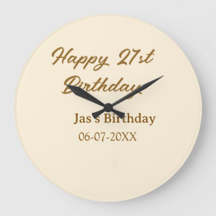 Happy 21. Geburtstag braun pastellgelb Name Datum Große Wanduhr