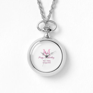 Happy 21. Geburtstag pink hinzufügen Name monogram Armbanduhr