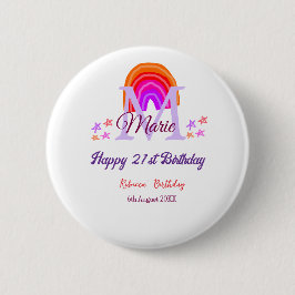 Happy 21. Geburtstag pink hinzufügen Name monogram Button