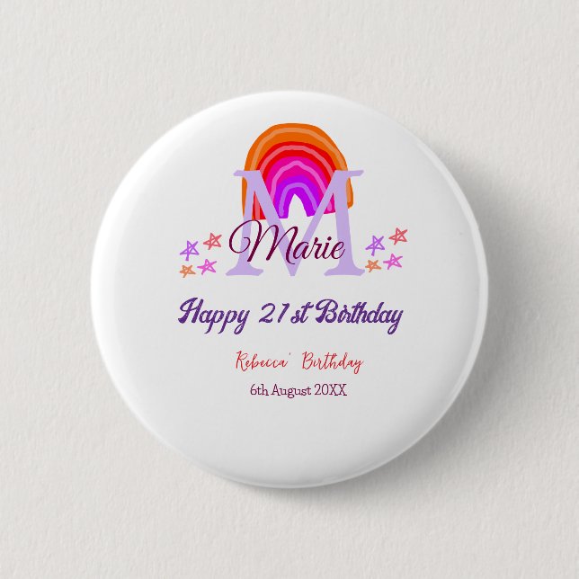 Happy 21. Geburtstag pink hinzufügen Name monogram Button (Vorderseite)