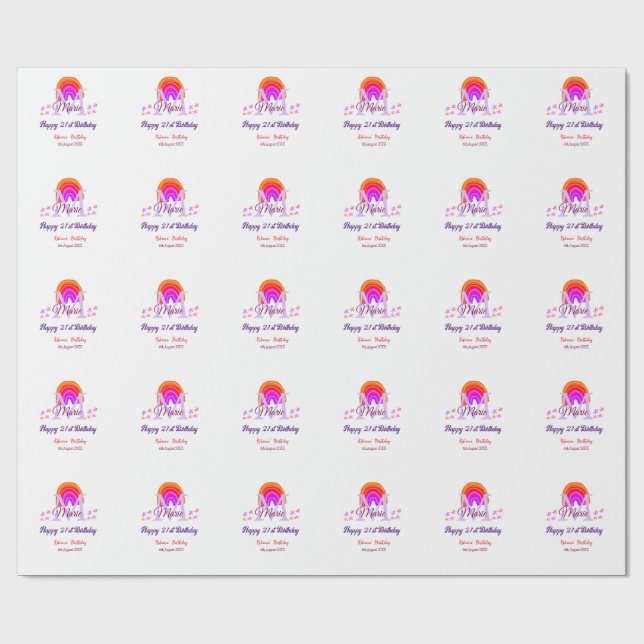 Happy 21. Geburtstag pink hinzufügen Name monogram Geschenkpapier (Flach)
