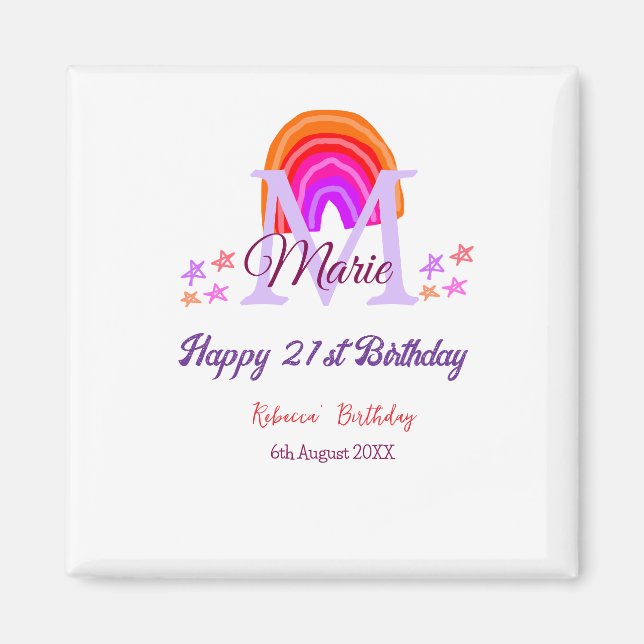 Happy 21. Geburtstag pink hinzufügen Name monogram Magnet (Vorne)