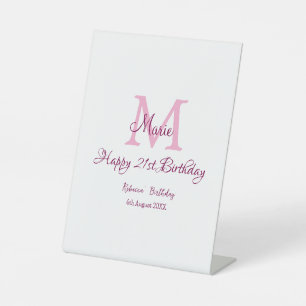 Happy 21. Geburtstag pink hinzufügen Name monogram Sockelschild