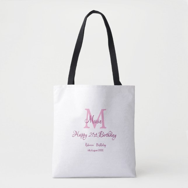 Happy 21. Geburtstag pink hinzufügen Name monogram Tasche (Vorderseite)