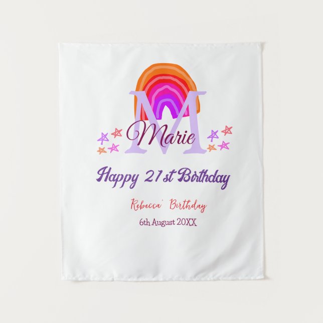 Happy 21. Geburtstag pink hinzufügen Name monogram Wandteppich (Vorderseite)