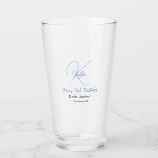 Happy 21st birthday blue add name monogram modern glas