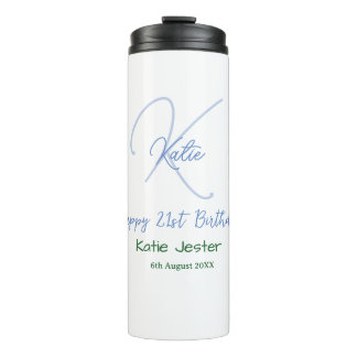 Happy 21st birthday blue add name monogram modern thermosbecher
