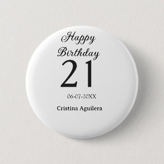 Happy 21st birthday bold letter simple name minima button