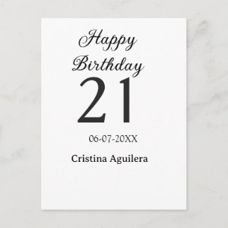 Happy 21st birthday bold letter simple name minima postkarte