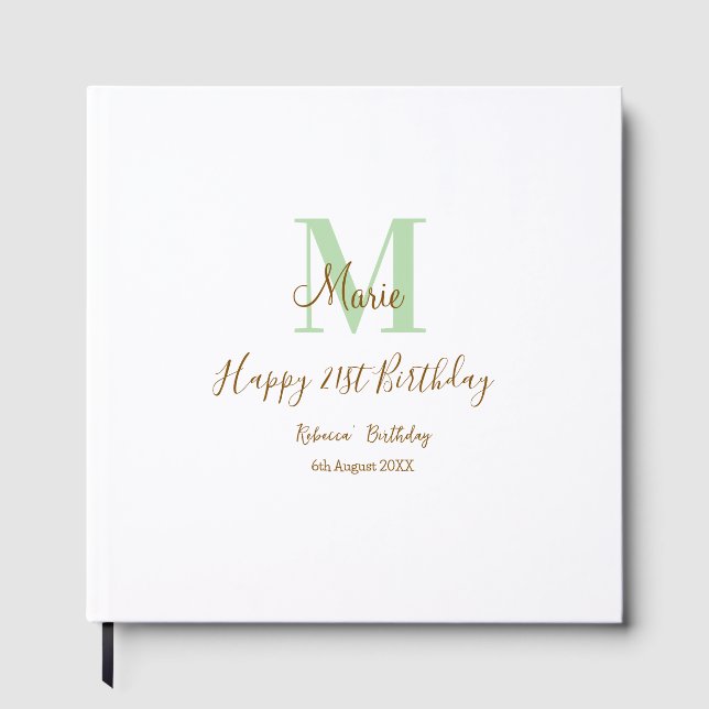 Happy 21st Birthday green add name monogram brown  Gästebuch (Vorderseite)