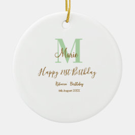 Happy 21st Birthday green add name monogram brown  Keramik Ornament