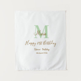 Happy 21st Birthday green add name monogram brown Wandteppich