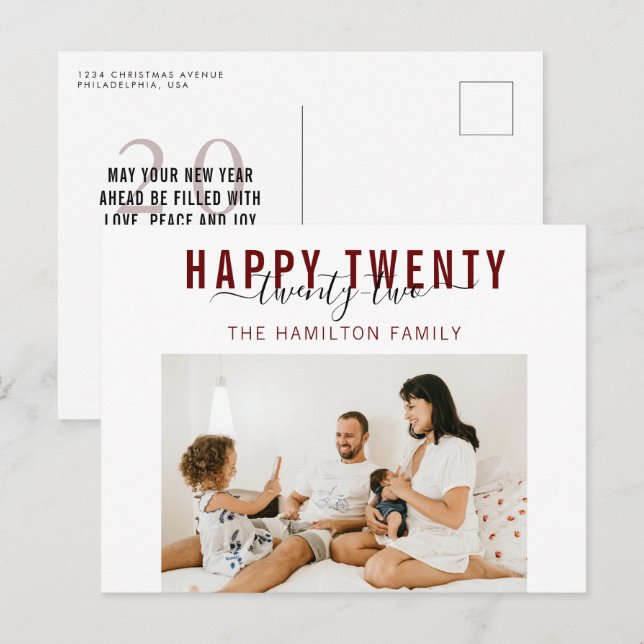 Happy 22 Typografy Foto Holiday Postkarte (Vorne/Hinten)