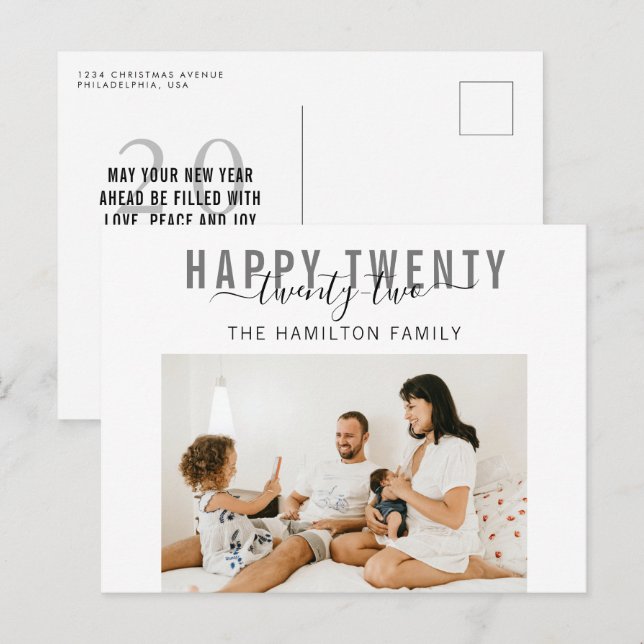 Happy 22 Typografy Foto Holiday Postkarte (Vorne/Hinten)