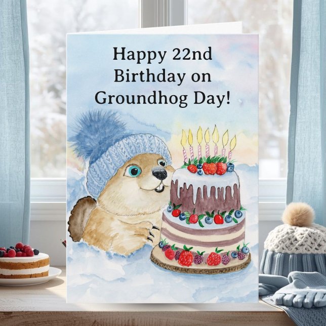  Happy 22nd Groundhog Day Birthday  Karte (Von Creator hochgeladen)