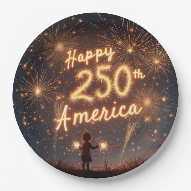 Happy 250. Geburtstag Amerika in Feuerwerken Pappteller (Vorderseite)
