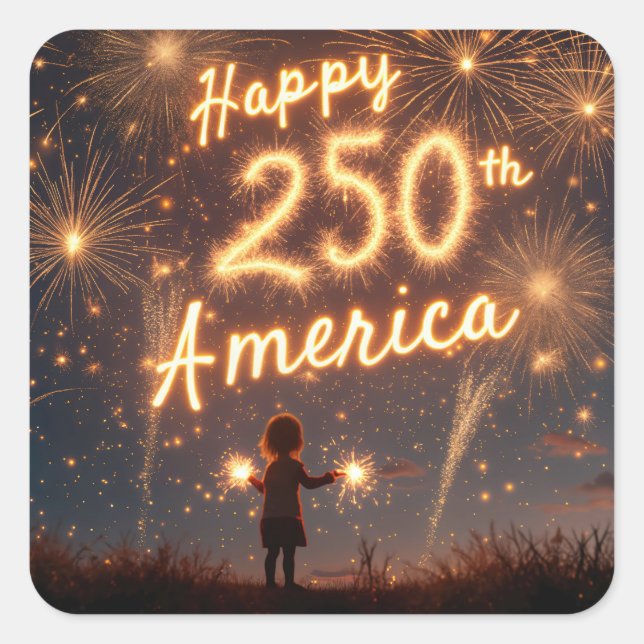 Happy 250. Geburtstag Amerika in Feuerwerken Quadratischer Aufkleber (Vorderseite)