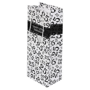 Happy 25. Geburtstag Schwarz/Weiß Zahlenmuster Geschenktüte Für Weinflaschen