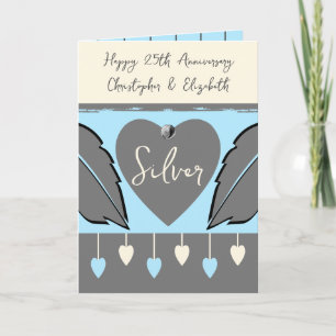 Happy 25. Jubiläum fügen Namen grau blau Karte