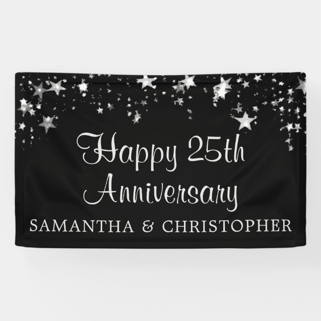 Happy 25. Jubiläum Silver Stars Black Names Banner (Horizontal)