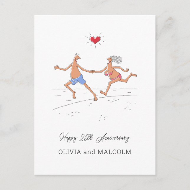 Happy 25. Silver Wedding Anniversary Couple Heart Postkarte (Vorderseite)