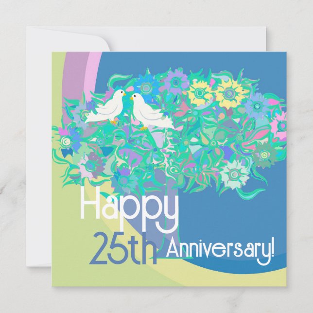 Happy 25 th White Doves Jubiläumskarte (Vorderseite)