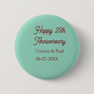 Happy 25th aniversary green mauve pastel boho retr button