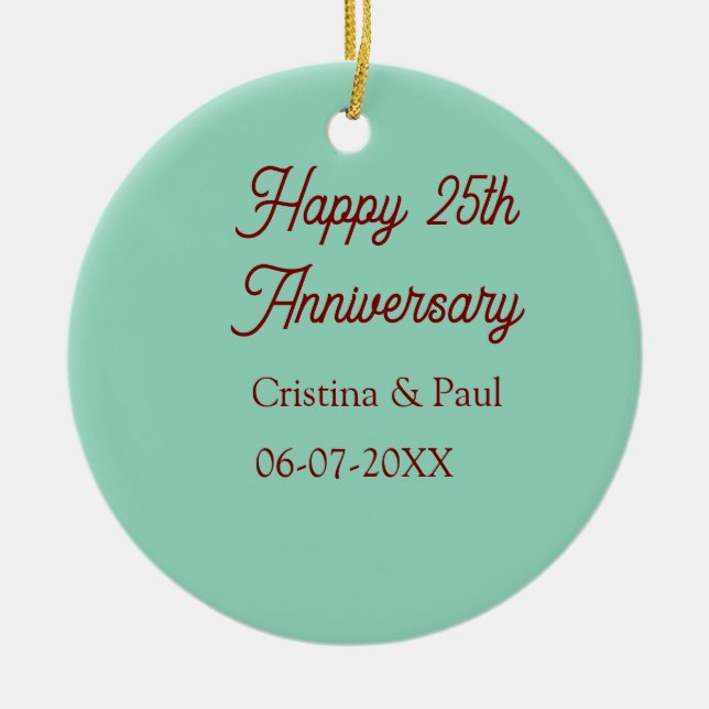 Happy 25th aniversary green mauve pastel boho retr keramik ornament (Vorne)