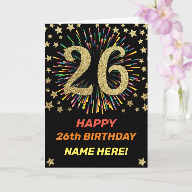 Happy 26. Geburtstag Black & Gold Rainbow Feuerwer Karte (Orchidee)