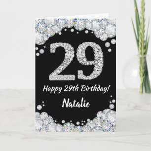 Happy 29. Geburtstagskarte Schwarz/Silber Glitzer Karte