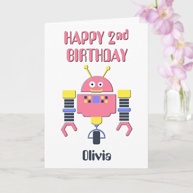 Happy 2. Geburtstag Pink Robot Karte (Orchidee)