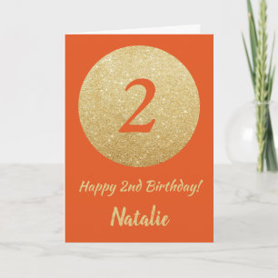 Happy 2. Geburtstagskarte Orange und Gold Glitzer Karte
