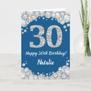 Happy 30. Geburtstag Blue and Silver Glitzer Card Karte