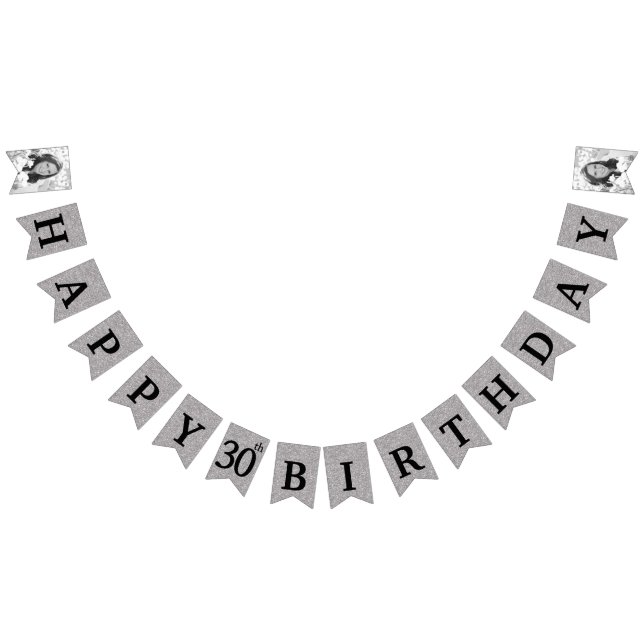 Happy 30. Geburtstag Foto Silberner Glitzer Wimpelkette (Alle)