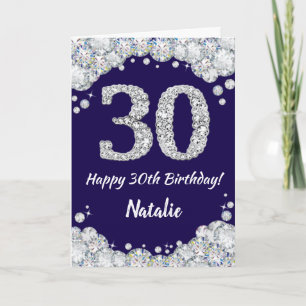 Happy 30. Geburtstag Navy Blue und Silver Glitzer Karte