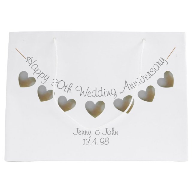 Happy 30. Wedding Jubiläum Perlenherz Große Geschenktüte (Vorderseite)