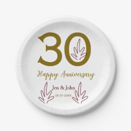 Happy 30th anniversary name date golden red leaf pappteller