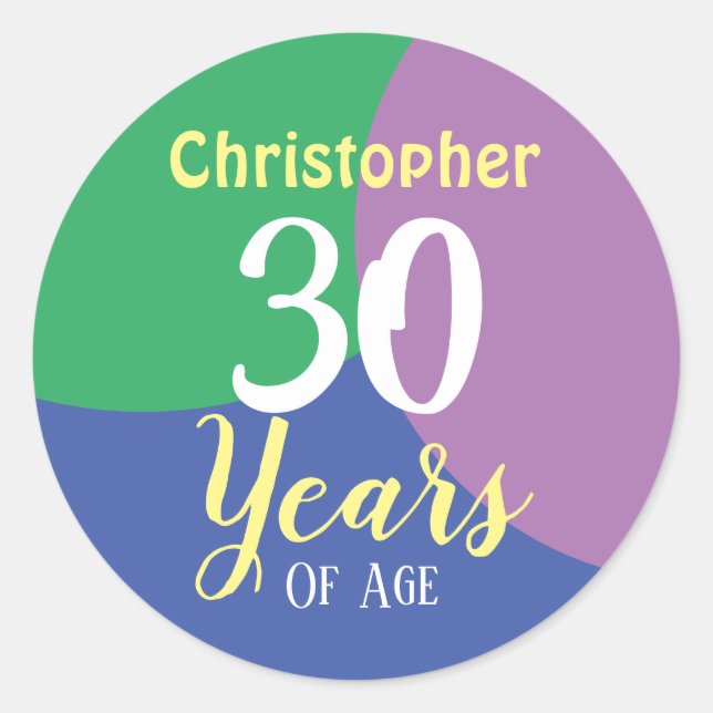 Happy 30th Birthday Classic Round Sticker (Devant)