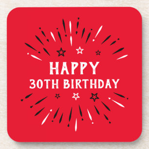 Happy 30th Birthday Fireworks Red Black White Getränkeuntersetzer