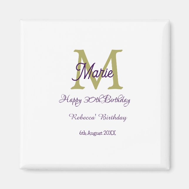 Happy 30th Birthday goldenadd name monogram modern Magnet (Vorne)