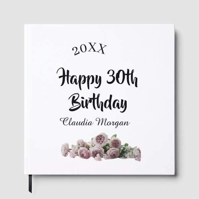 Happy 30th birthday pink white mauve floral name y gästebuch (Vorderseite)