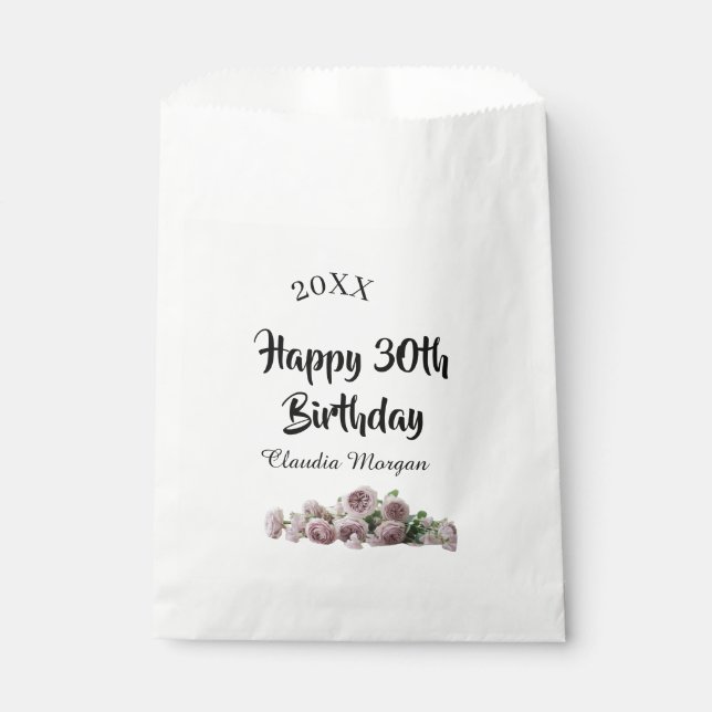 Happy 30th birthday pink white mauve floral name y geschenktütchen (Vorderseite)