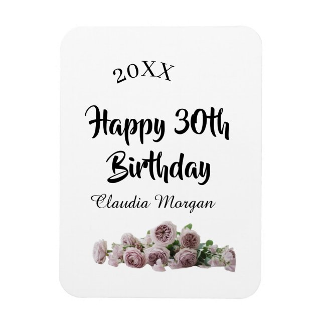Happy 30th birthday pink white mauve floral name y magnet (Vertikal)