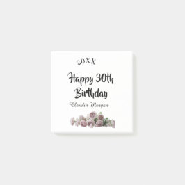 Happy 30th birthday pink white mauve floral name y post-it klebezettel